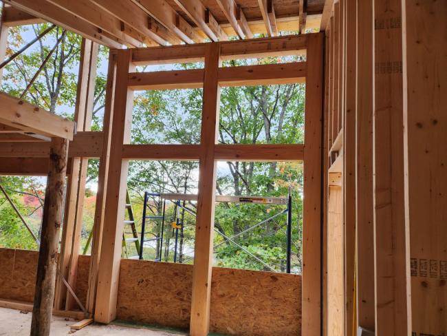 Interior view of window timber framing for Ellsworth camp.