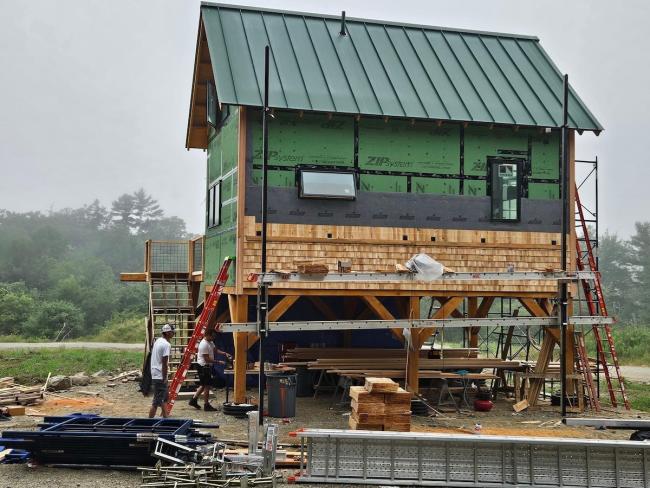 Cabin build site under construction.