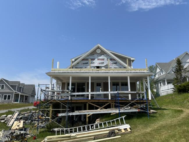 Sunroom addition in progress near Bar Harbor.