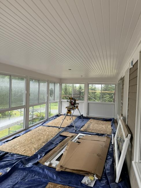Interior of sunroom addition in process.