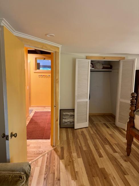 Wood floors and closet.