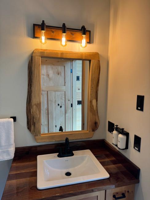 Finished Bathroom vanity plumbed and outfitted.