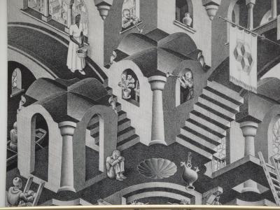 MC Escher lithograph enttiled Concave and Convex.